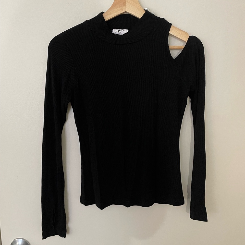 LNA Cutout Ribbed Top with Pearl Detail